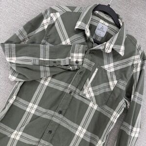 Ascend Flannel Shirt Medium Green Organic Cotton Plaid Outdoor Button Down